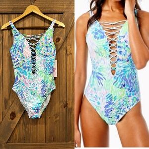 Lilly Pulitzer Isle Lattice One-Piece Swimsuit - "Multi Shell of a Party" Size 2